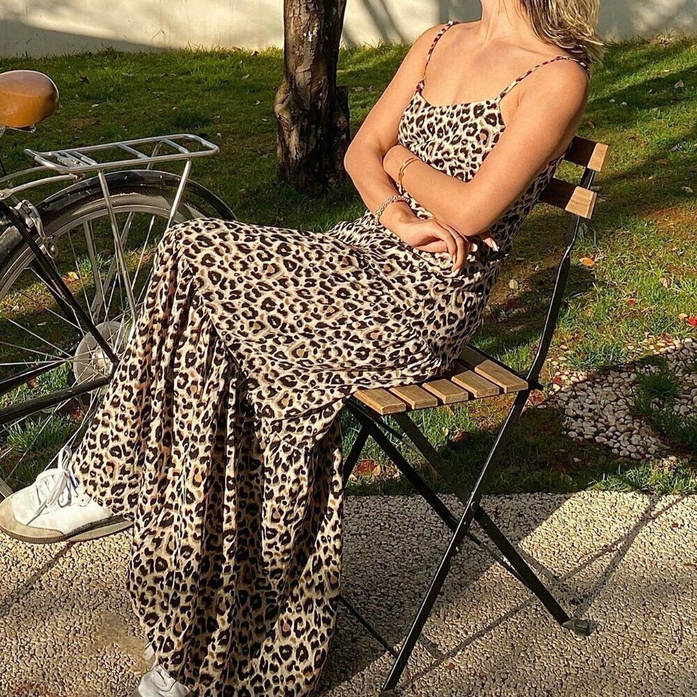 Yellow Boho Women's Leopard Print Sleeveless Cami Dress - Picture 2 of 5
